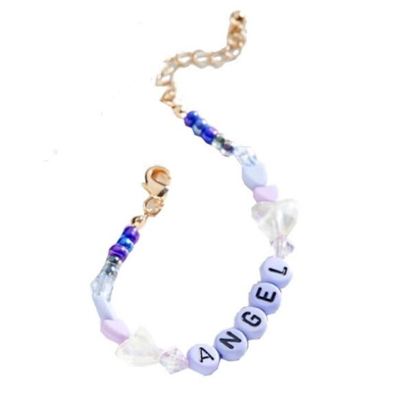 Urban Outfitters Angel Beaded Letter Word Bracelet Blue & Purple Multicolor - Picture 2 of 3